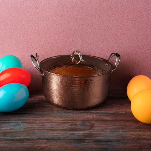 Sertodo Copper Dutch Oven | 12 in Diameter x 6 in Tall| Big and Beautiful | 11.5 Quart Capacity | Patented Stainless Steel Handle System | 100% Solid Copper, Heavy Gauge, Hand Hammered