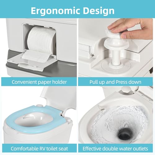 YITAMOTOR 6.34 Gallon Portable RV Toilet Camping Porta Potty with Paper Collection, Indoor Outdoor RV Toilet with Handle Pump, Leak-Proof for RV Travel, Boat, Trips, Outdoors