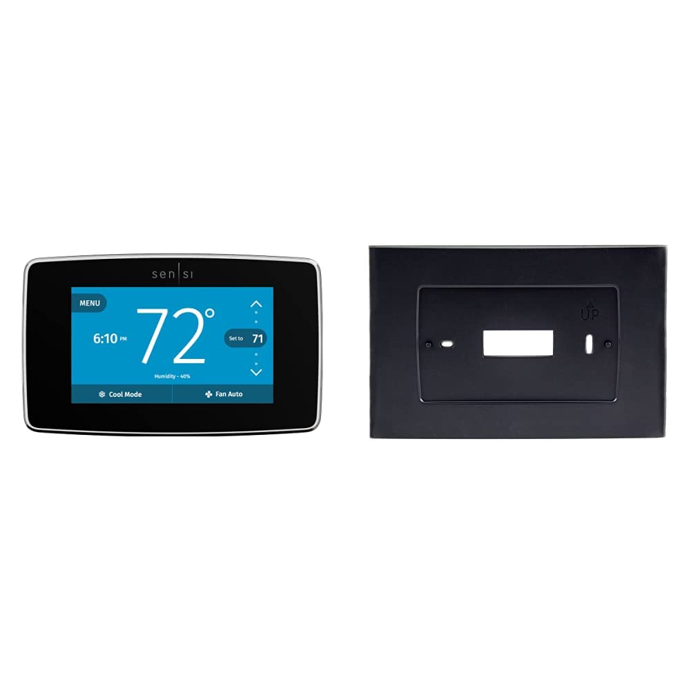 Sensi Touch Smart Thermostat by Emerson with Touchscreen Color Display, Programmable, Wi-Fi, Mobile App, Easy DIY, Data Privacy, Works Alexa, Energy Star Certified, ST75 (Black), C-Wire Required + Emerson Wall Plate SA5B for Sensi Touch Wi-Fi Thermostat,
