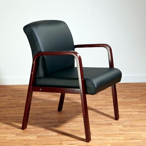 Alera Reception Lounge Series Guest Chair, Mahogany/Black Leather