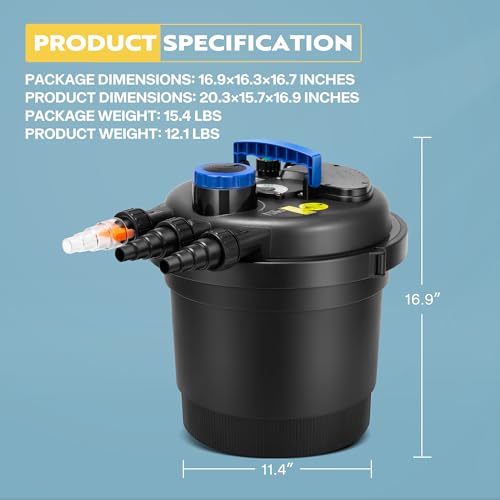 VIVOHOME Bio Pressure Pond Filter with 13W Light, Flow 2380GPH for Koi Ponds up to 800 Gallons with VIVOHOME 120W 2700GPH Submersible Water Pump with 180° Adjustable Water Outlet, 15.1ft High Lift