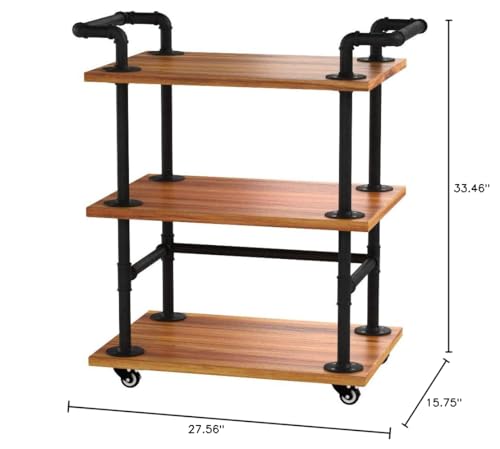 DOFURNILIM Industrial Pipe Bar Carts/Serving Carts/Kitchen Carts/Wine Rack Carts on Wheels with Shelves - Wood Rolling Carts - Wine Tea Liquor Shelves/Holder - Home Furniture