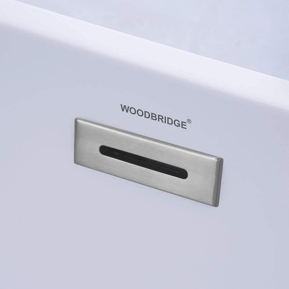 WOODBRIDGE 59" Acrylic Freestanding Bathtub Contemporary Soaking White Tub with Chrome Overflow and Drain