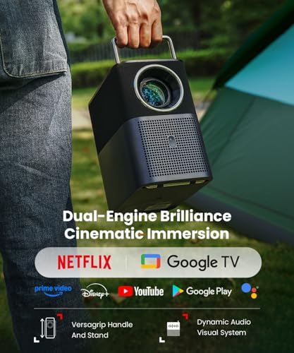 TCL A1s Smart Projector 4K Support, Google TV & Netflix Officially Licensed, WIFI and Bluetooth, Auto Focus Keystone, Native 1080p, 16W Dolby Audio, Movie Projector for Home Theater with Portable Case