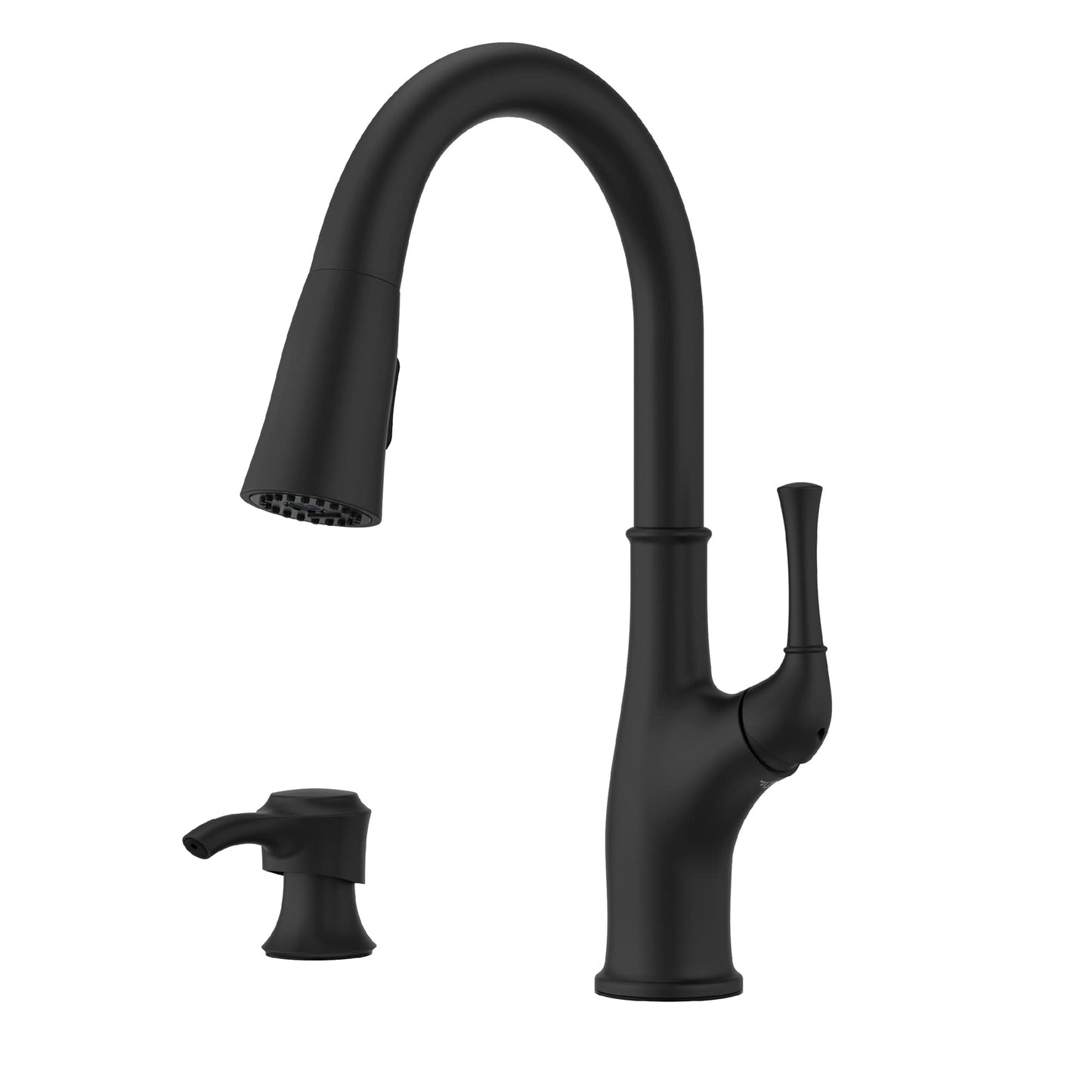 Pfister Alderwood Kitchen Faucet with Pull Down Sprayer and Soap Dispenser, Single Handle, NSF Certified, Matte Black Finish, F5297AWB