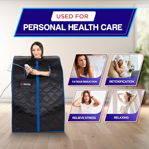 TopMaster Foldable Infrared Sauna, Portable Sauna for Home, Sauna Tent Sauna Box Portable, Indoor Portable Sauna with Foldable Chair, Wired Controller - Sauna Box for Home 1050W Power, Max 140°F Black
