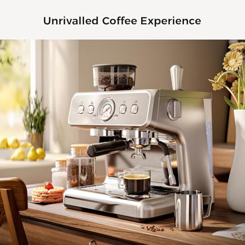 Kismile Espresso Machine with Grinder,20 Bar Expresso Coffee Machines,Espresso Maker with 30 Grind Settings, Milk Frother Steam Wand，Expresso Machines for Home, Perfect for Cappuccino, Latte