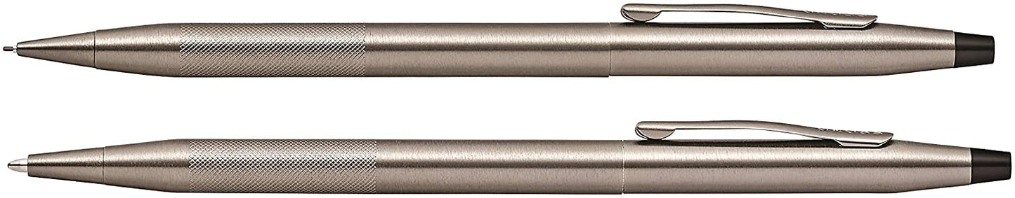 AT CROSS Cross Century Classic Titanium Gray finishes with a Band of Diamond Cut Micro-Knurl Detailing Barrel Ballpoint Pen and 0.7MM Pencil Set