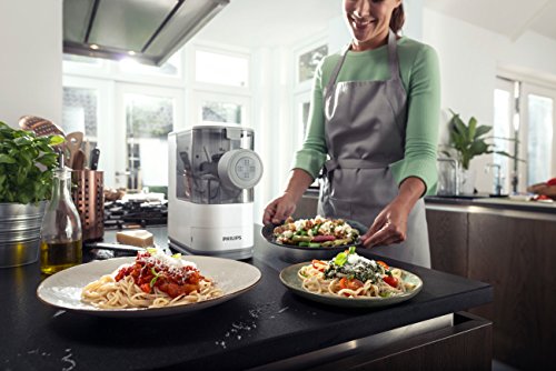 Philips Kitchen Appliances Compact Pasta and Noodle Maker, Viva Collection, Comes with 3 Default Classic Pasta Shaping Discs, Fully Automatic, Recipe Book, Small, White (HR2370/05)