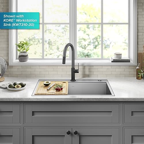 KRAUS Oletto High-Arc Single Handle Pull-Down Kitchen Sink Faucets in Spot Free Black Stainless Steel, Kitchen Faucets with Pull Down Sprayer, KPF-2820MBSFSB