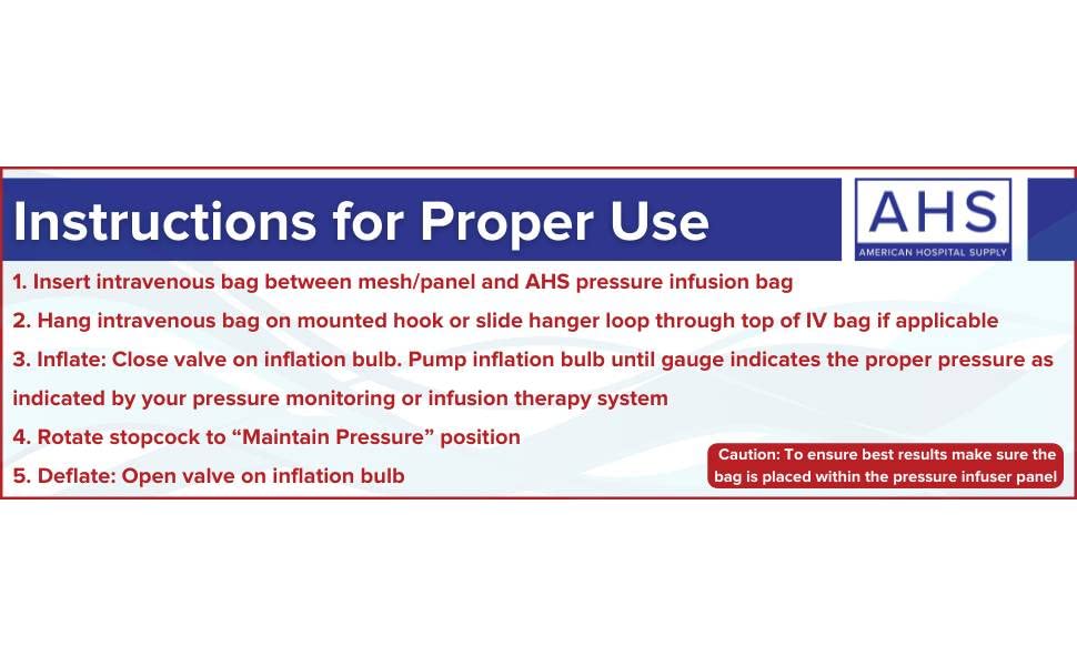 AHS American Hospital Supply Medical Pressure Infusion Bag 1000ml | IV Pole Infusion Sack with 3 Way Stopcock Smart Design and Easy to Use | Medical Supplies (Pack of 10)