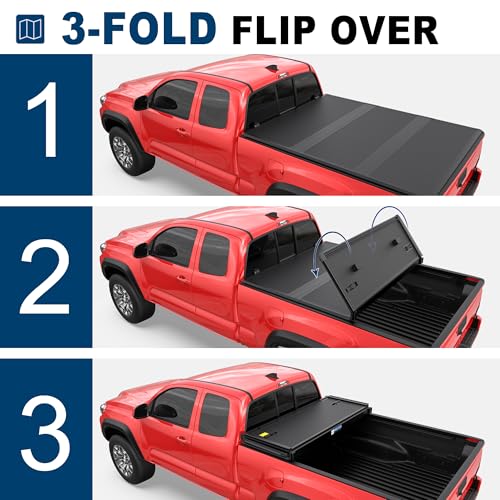 MOSTPLUS 5FT Tri-Fold Hard Fiberglass Truck Bed Tonneau Cover Compatible for 2024 2025 2026 Toyota Tacoma with Deck Rail System (Not for Trail Edition) On Top 60Inch
