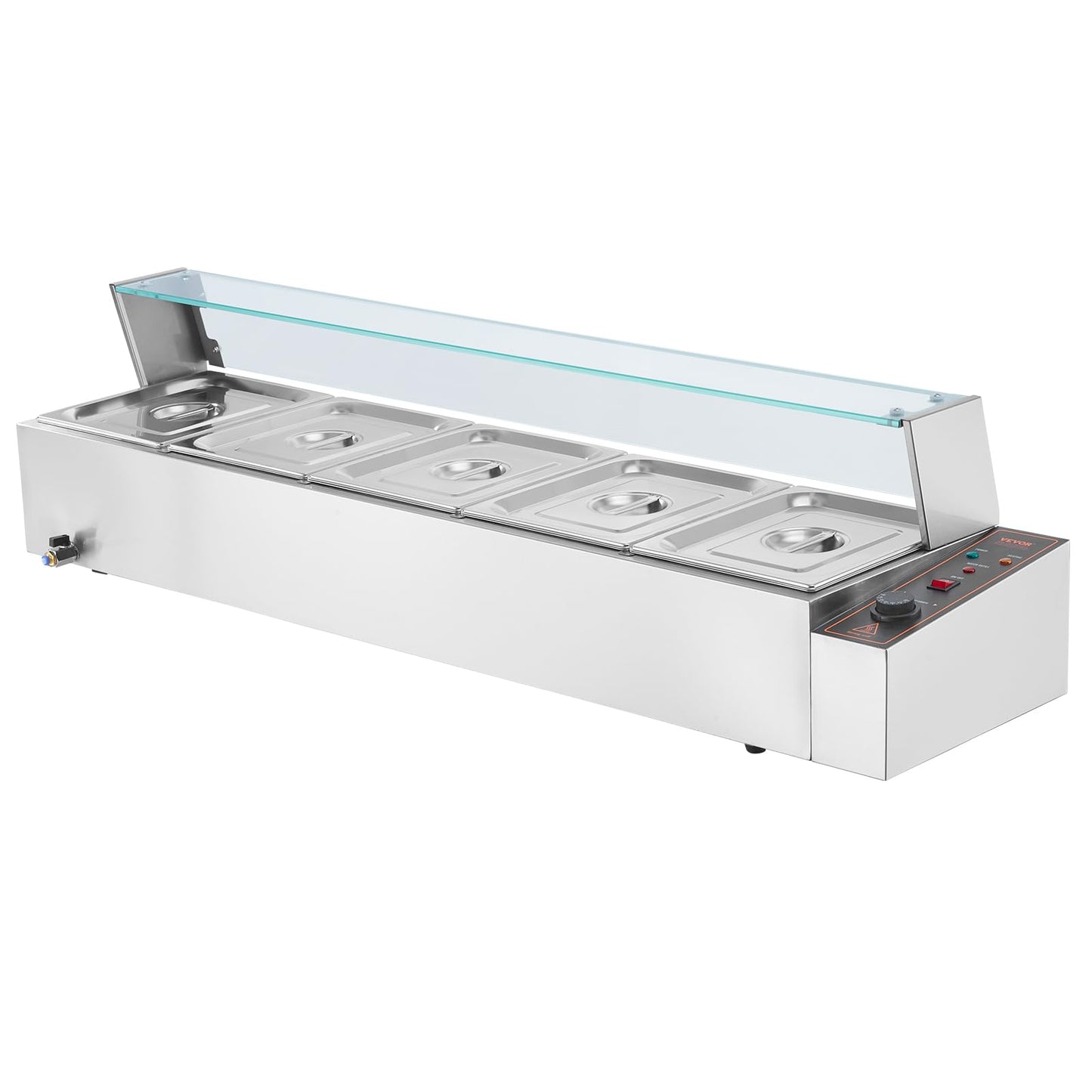 VEVOR 5-Pan Commercial Food Warmer, 5 x 12QT Electric Steam Table with Glass Cover, 1700W Countertop Stainless Steel Buffet Bain Marie 86-185°F Temp Control for Catering, Restaurants, Silver