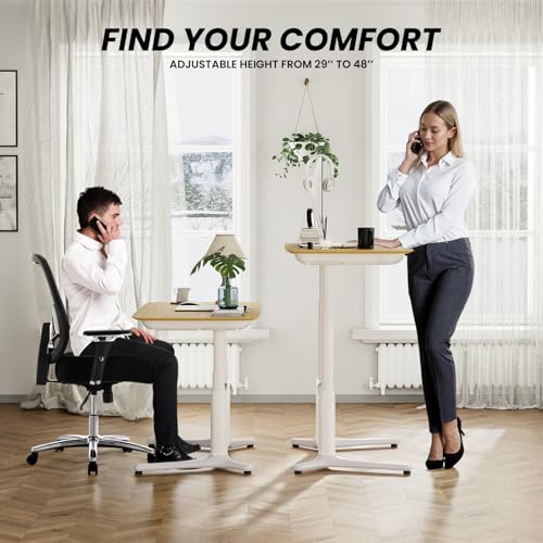 COLAMY Electric Adjustable Standing Desk – 48 x 28 Inch Sit Stand Desk with Drawer & Cable Management, Dual Motor Lift System, Ergonomic Footrest, Home Office Table (Veneer Desktop, Oak + White)