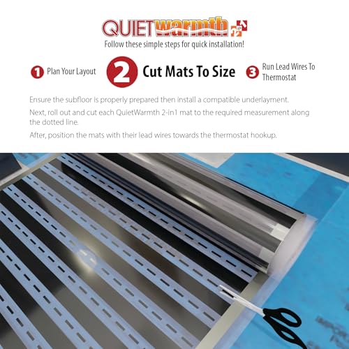 QuietWarmth Float 2-in-1 Kit QWF3X166F240VAL Radiant Floor Heating Mat w/Smart Home Thermostat for Laminate, Wood, Luxury Vinyl Floating Flooring- Cuttable Mat Size 3’x16.7' 240Volt (Covers 50sf)