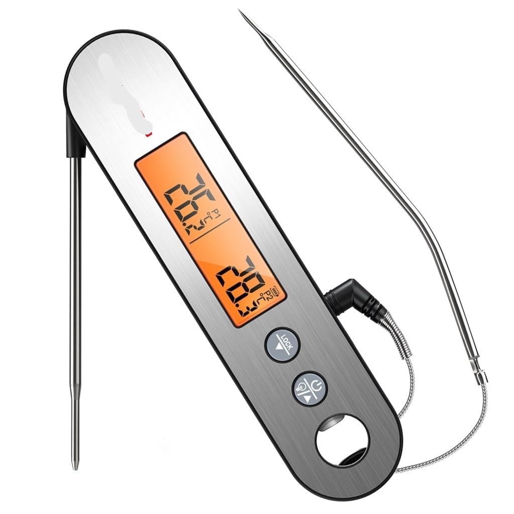 BERHUTJ Rechargable Waterproof Backlight 2 in 1 Folding Wired Probe Digital Kitchen Cooking Oven BBQ Meat Thermometer