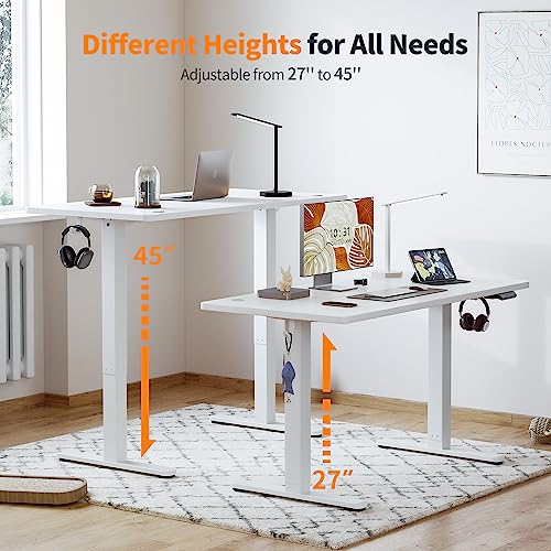 BANTI 55'' Electric Height Adjustable Standing Desk,Sit Stand up Desk,Ergonomic Sit-Stand Desk for Home Office,White Top