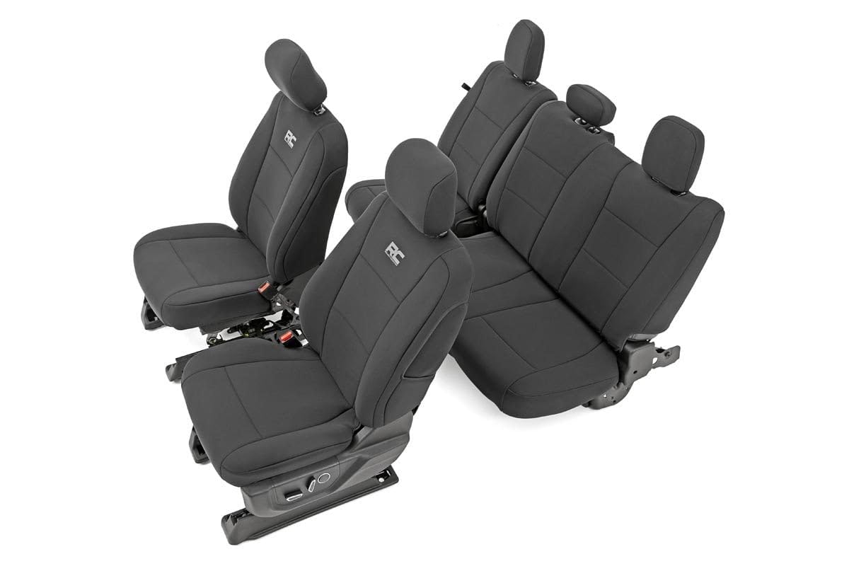 Rough Country Neoprene Seat Covers for Ford F-150, Lightning, F-250 & F-350 Crew Cab (2015-2025) w/FR Bucket Seat - Front & Rear Seat Cover Set, Waterproof, UV Resistant, Foam Padded