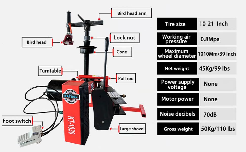KATOOL Mini Tire Changer Machine 39" MAX. Wheel Diameter KT-1030P Tire Machine Small Wheel Changers Tire Repair Tools