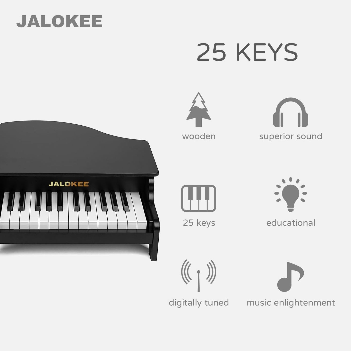 JALOKEE Kids Piano Keyboard, 25 Keys Grand Piano for Kids, Mini Music Educational Instrument Toy, Volume Adjustable, Wood Toy for Toddlers Girls Boys (Black)