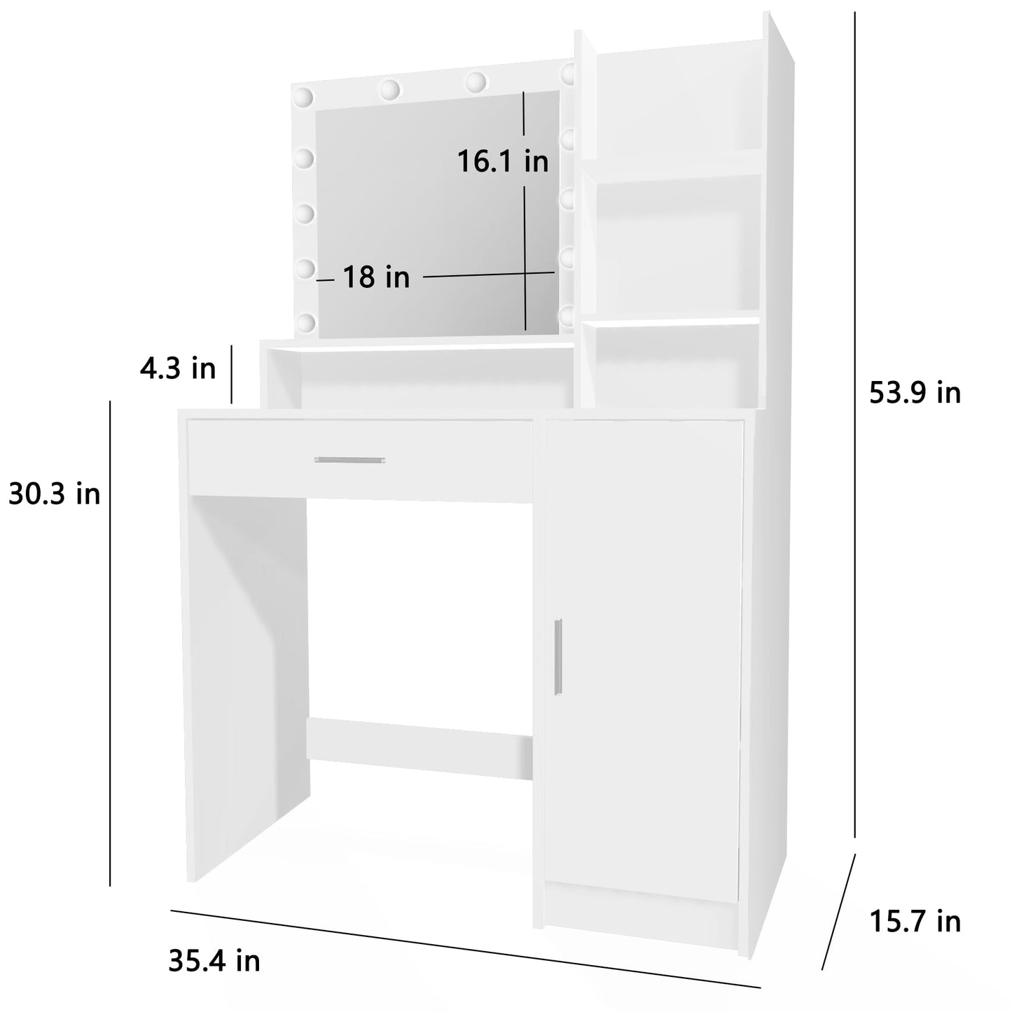 Palimder Vanity Desk with Mirror and Light, Large Drawer and Three Level Storage Dresser, 3 Lighting Modes Adjustable Brightness, Bedroom Dressing Table (White)