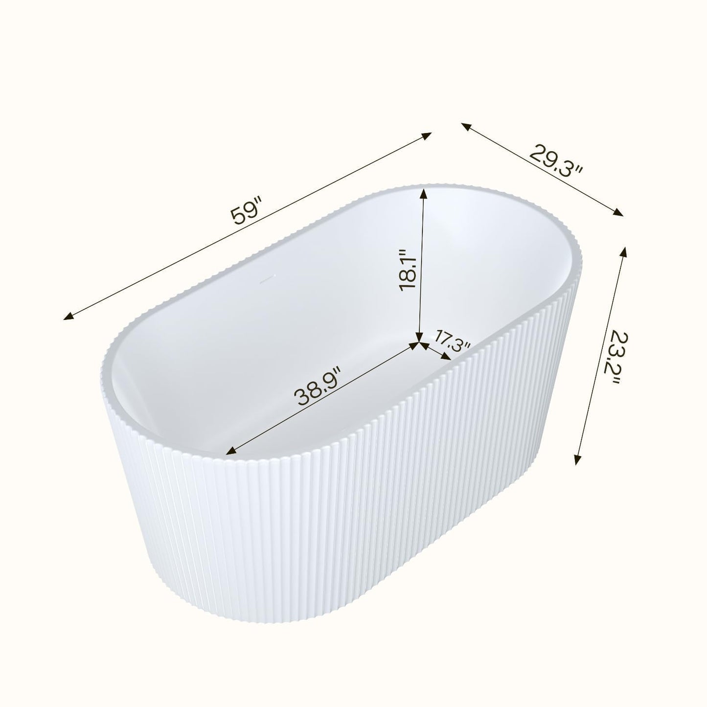 59"Acrylic Freestanding Soaking Bathtub, Deep Ergonomic Design with Lumbar Support, Integrated Overflow Drain, Non-Slip Base,cUPC Certified Modern Bathroom Tub, Easy Installation for Bathroom