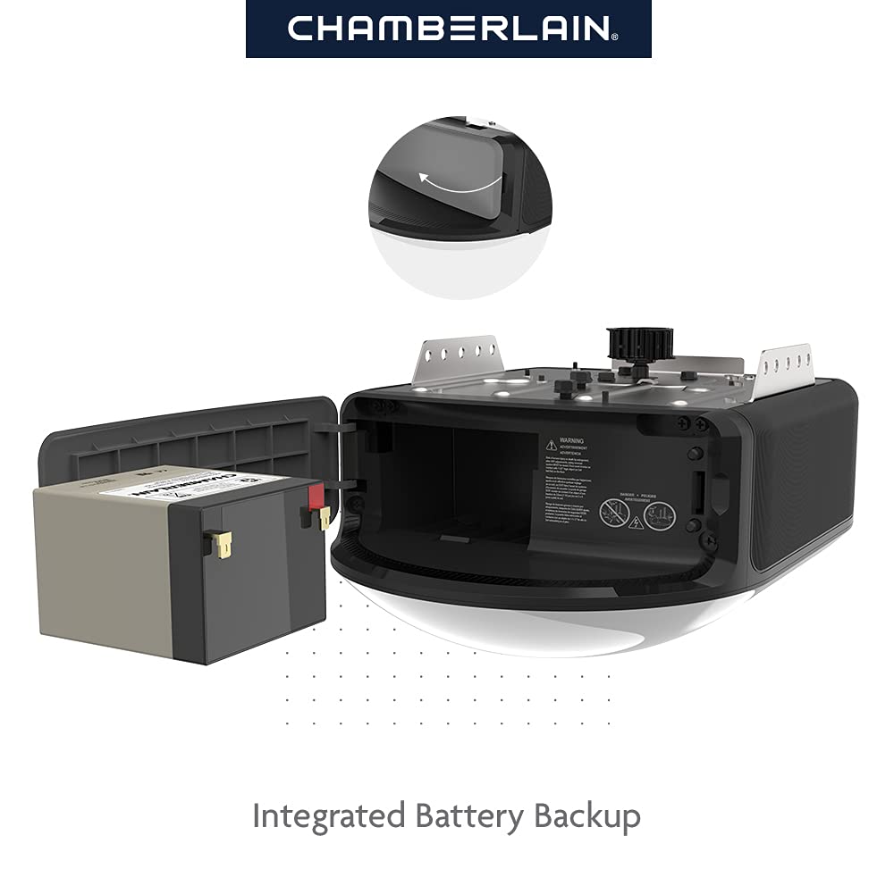 Chamberlain B6713T Smart Advanced Corner LED Lighting-myQ Smartphone Controlled-Ultra Quiet, Strong Belt Drive & MAX Lifting Power, Blue Garage Door Opener