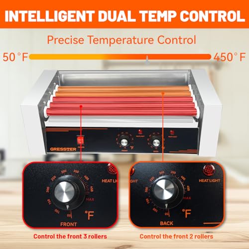 Sovtekr Hot Dog Roller Machine, 5 Rollers 12 Hot Dog Capacity 750W Stainless Dual Temp Control Glass Acrylic Hood, Bun Warmer Shelf Removable Drip Tray, ETL Certified - Commercial & Party Use