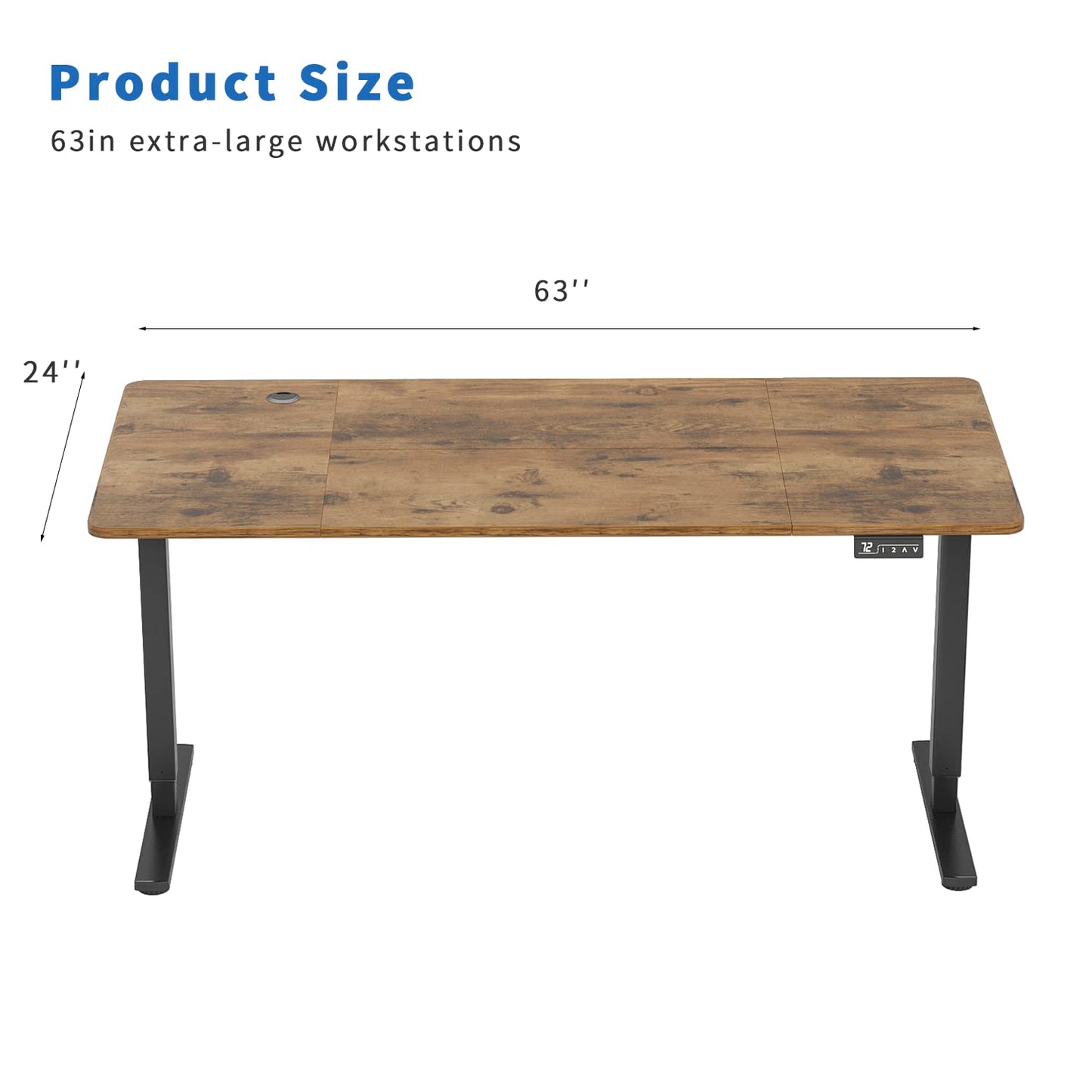 YESHOMY Height Adjustable Electric Standing Desk 63 inch Computer Table, Home Office Workstation, 63in, Black Leg/Rustic Brown Top