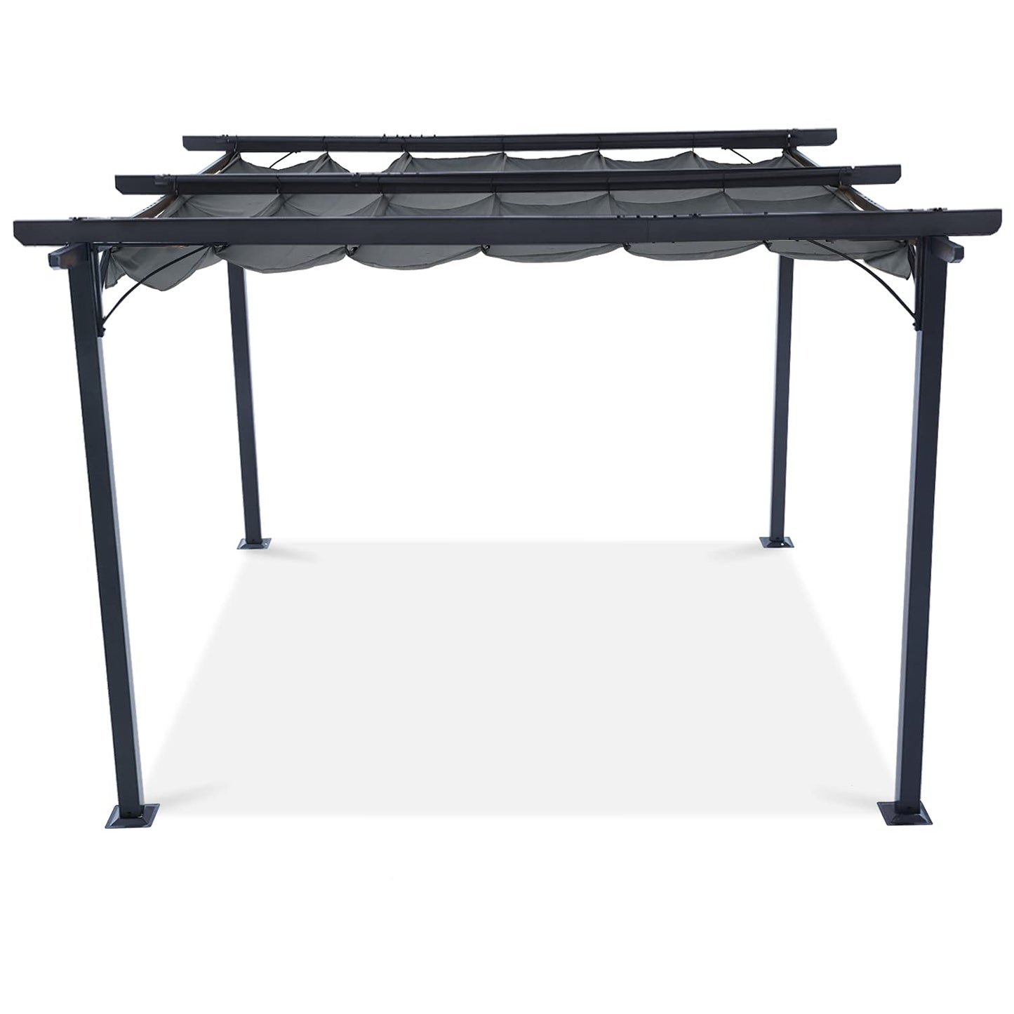 Patio Pergola with Retractable Shade - ABCCANOPY 10x10 Outdoor Retractable Pergola with Sun Shade Aluminum Shelter for Garden, Deck, Lawn, Porch & Backyard (Dark Gray)