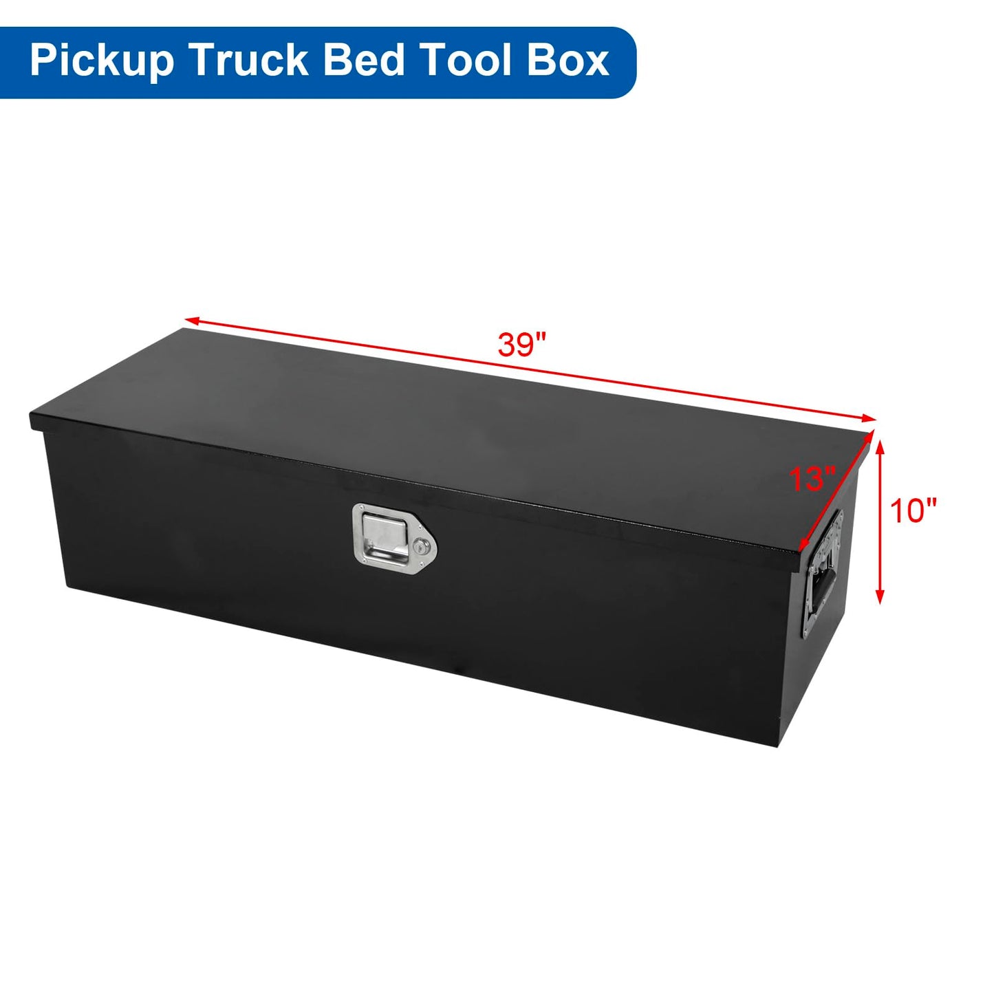 acylph Black Steel Heavy Duty Truck Tool Box Truck Storage Box for Pickup, Waterproof Tool Box Storage Organzer with Latch and Keys,39"x13"x10"