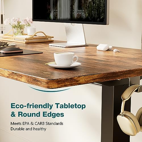 Electric Standing Desk, Standing Desk Adjustable Height, 24x48 Inches Sit Stand up Desk, Ergonomic Rising Computer Table with Memory Preset, Rustic Brown