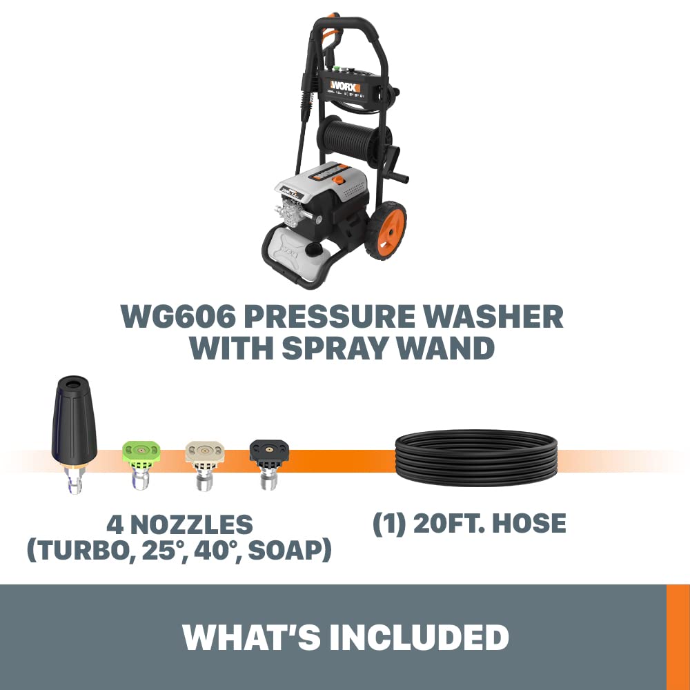 Worx 13 Amp Electric Pressure Washer 2200 PSI with Rolling Cart and 4 Nozzles -WG607