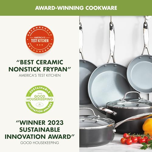 GreenPan Valencia Pro Ceramic Nonstick 11 Piece Cookware Set, Hard Anodized PFAS-Free Pots & Pans, Induction Ready, Compatible on All Cooktops, Dishwasher Safe, Oven Safe to 600F, Gray