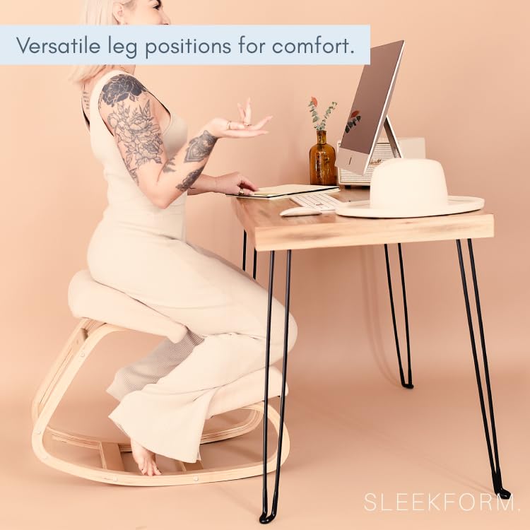 Sleekform Wooden Folding Desk, Small Folding Table Portable with Collapsible Hairpin Legs, Austin Kneeling Chair, Home Office Ergonomic Computer Desk Stool