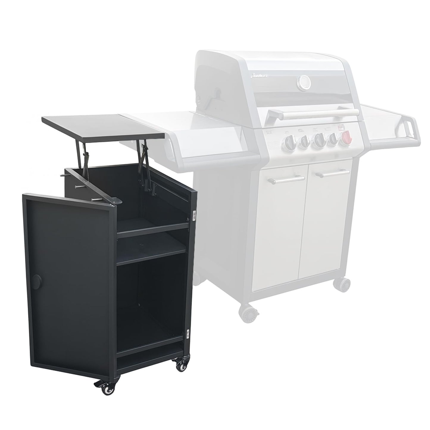 SearCook Outdoor Grill Cart, Height Adjustable Grill Table with Storage Cabinet, Magnetic, Flexible Rolling Wheels, for Weber, Charbroil, Nexgrill, Dynaglo Majority Series Gas Grills Accessory