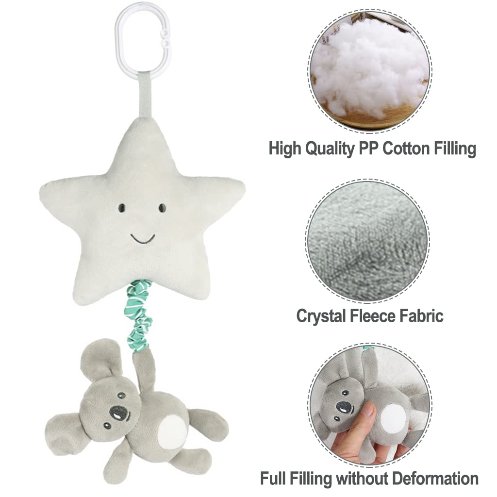 Blublu Park Baby Hanging Musical Toy With Music Box, Lullaby Pull Sensory for Babies Boys and Girls, Clip On Infant Pram Pushchair Cribs Strollers Car Seats, Star