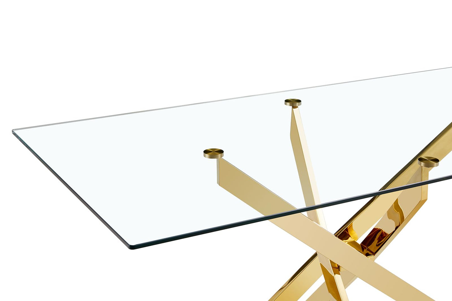 HAIZAO 63" Glass Dining Table for 4-6, Contemporary Rectangular Dining Room Table with Tempered Glass Top & Gold Finish Stainless Steel Legs, Modern Large Dining Table for Home Kitchen
