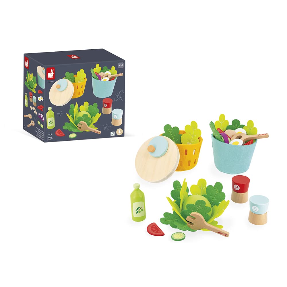 Janod - My Mixed Salad - 33 Piece Pretend Play Kitchen Set - 3 Years + J06595