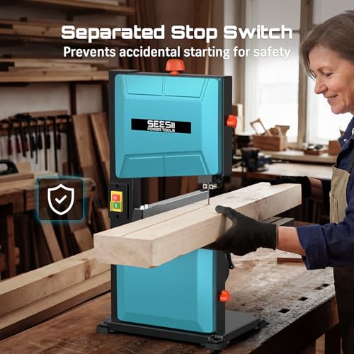 SEESII Benchtop Band Saw for Woodworking: 3A-120V Bandsaw with 8" Cutting Width, Max 3-1/8" Cutting Height, Band Saws with 0-45° Tilting Worktable&Miter Gauge&Double-Sided Fence for Detailed Woodwork