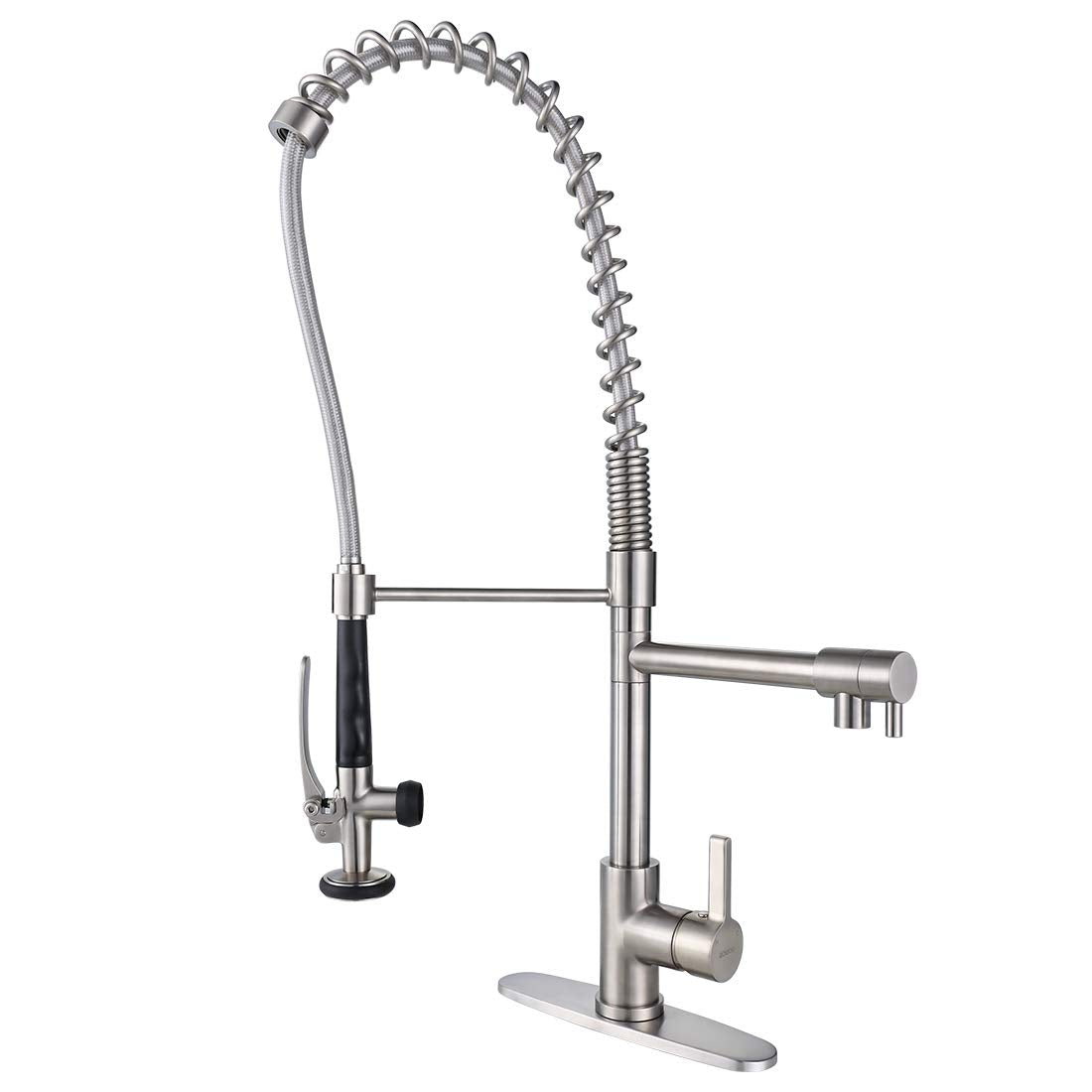 Commercial Kitchen Faucet Deck Mount with Pre-Rinse Sprayer, WOWOW 28" Height Solid Brass Commercial Kitchen Sink Faucet, Brushed Nickel Spring Kitchen Faucet 1 or 3 Hole
