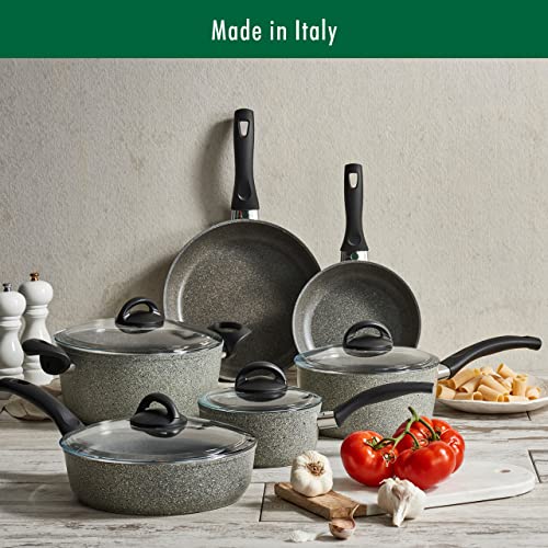 BALLARINI Parma by HENCKELS 10-pc Nonstick Pot and Pan Set, Made in Italy, Set includes fry pans, saucepans, sauté pan and Dutch oven with lid,Gray