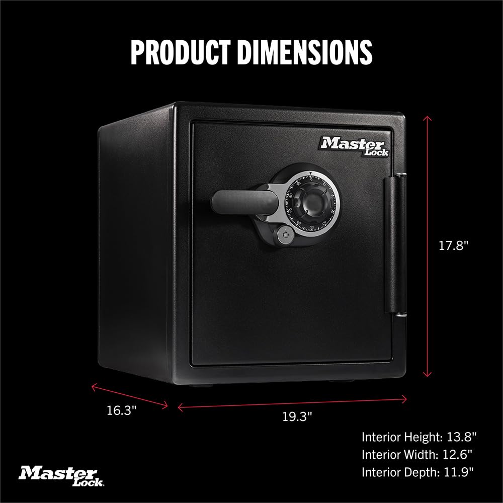 Master Lock Black Premium Fireproof and Waterproof Safe with Combination Dial, 1.23 cu-ft, STW123DUB