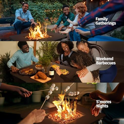 EAST OAK 28" Outdoor Propane Fire Pit Table | 52,000 BTU Gas Fire Pit Table for Outside with Magnetic Lid | Storage Basket & Lava Rocks | CSA Certified for Patio, Garden & Backyard | Black