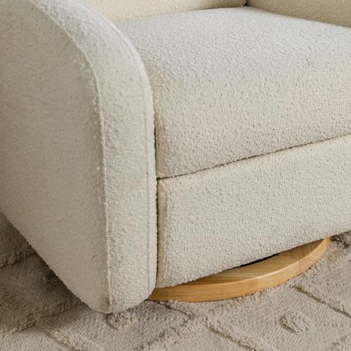 Babyletto Nami Electronic Power Recliner and Swivel Glider with USB Port in Ivory Boucle with Light Wood Base, Greenguard Gold and CertiPUR-US Certified