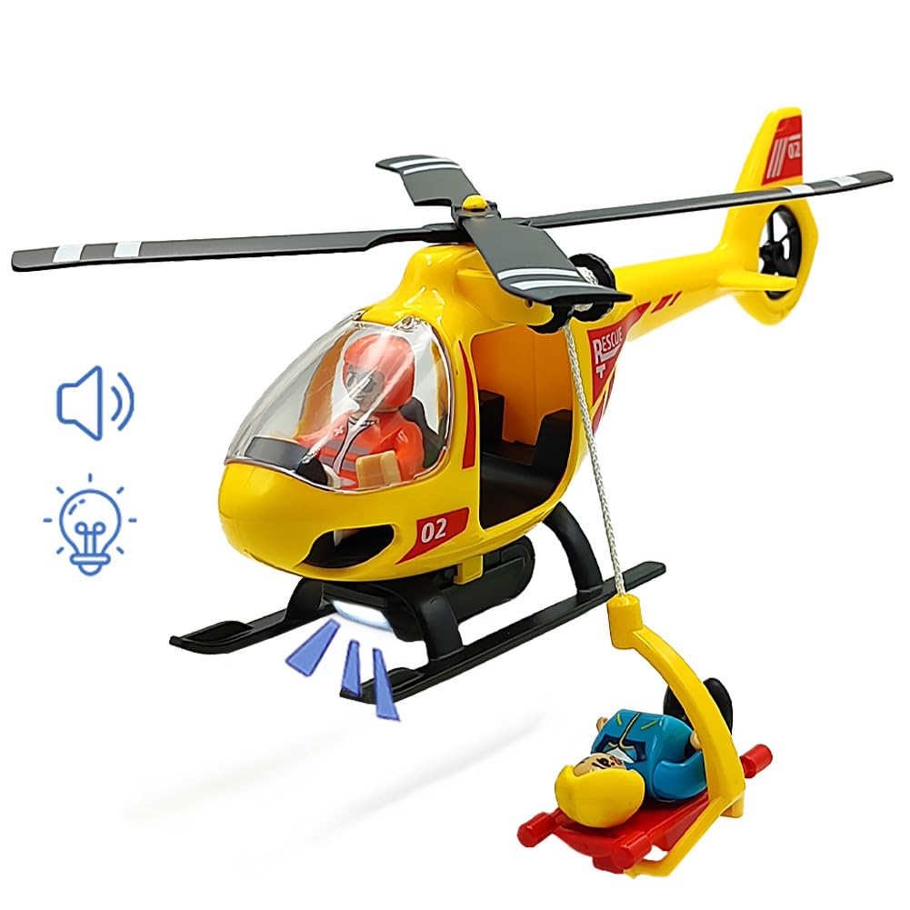 Wooden Train Cars Track Accessories Set Plane Toy with Light and Sound for Train Toys for 3-5-7 Boys Girls Years Old(Rescue Helicopter（with Light and Sound）)