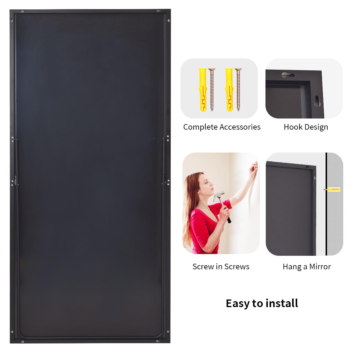 Koonmi 76"x34" Floor Mirror Full Length, Bedroom Floor Body Mirror with Stand, Large Black Mirror, Leaning, Standing or Hanging Horizontally/Vertically