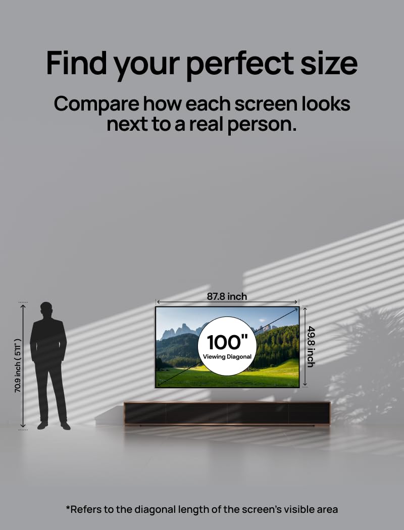 AWOL VISION 100-inch Projector Screen Fixed Frame, 1.3 dB Peak Gain, The Perfect Combo with LTV-2500, 80% Picture Quality Improved, 4K / 8K Ultra HD, Active 3D Wall Mount Projector Screen, MW-100