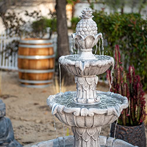 XBrand 58.3" 3-Tier Outdoor Water Fountain – Dark Gray Freestanding Classic Leaf Design with Bird Bath, Pump & Large Water Capacity – Garden, Yard, Lawn, or Patio Décor