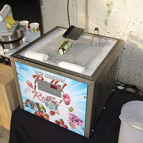 Kolice Commercial Countertop 18x18 inches Single Square Pan Fried Ice Cream Machine, Fry Ice Cream Roll Machine, Instant Roll Ice Cream Maker-AUTO DEFROST and PCB Smart AI Temp. Controller